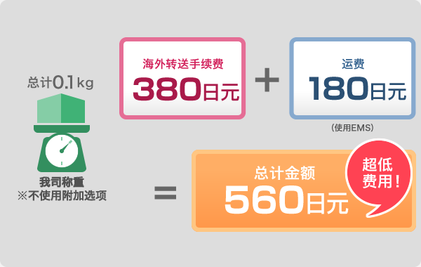 总计0.1kg　海外转送手续费380日元+运费180日元=总计金额560日元