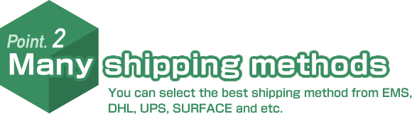Point. 2　Many shipping methods. You can select the best shipping method from EMS, DHL, UPS, SURFACE and etc.